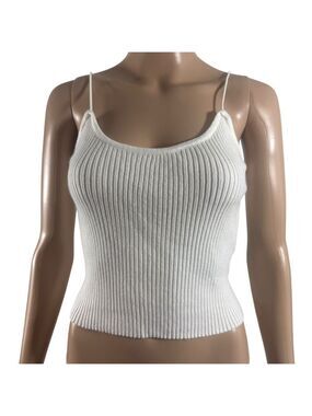 Dazy White Ribbed Knit Spaghetti Strap Tank Top Size L